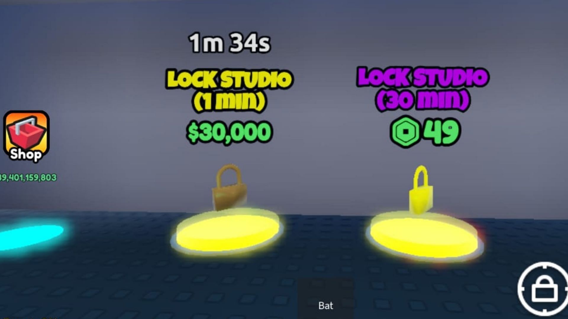 The Lock Studio button in the game (Image via Roblox)